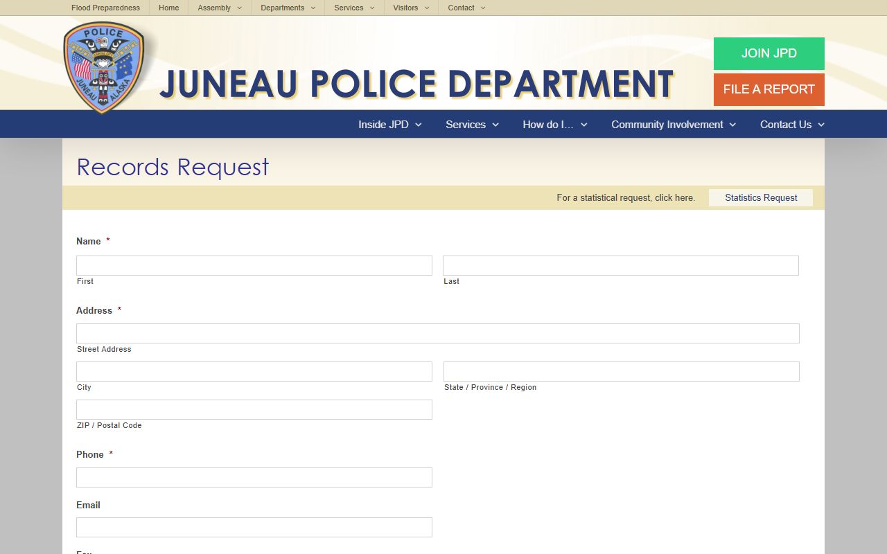 JPD Juneau 24 Hour Booking records request form