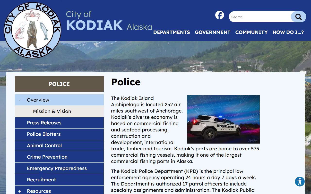 Kodiak Police Department 24 Hour Booking page