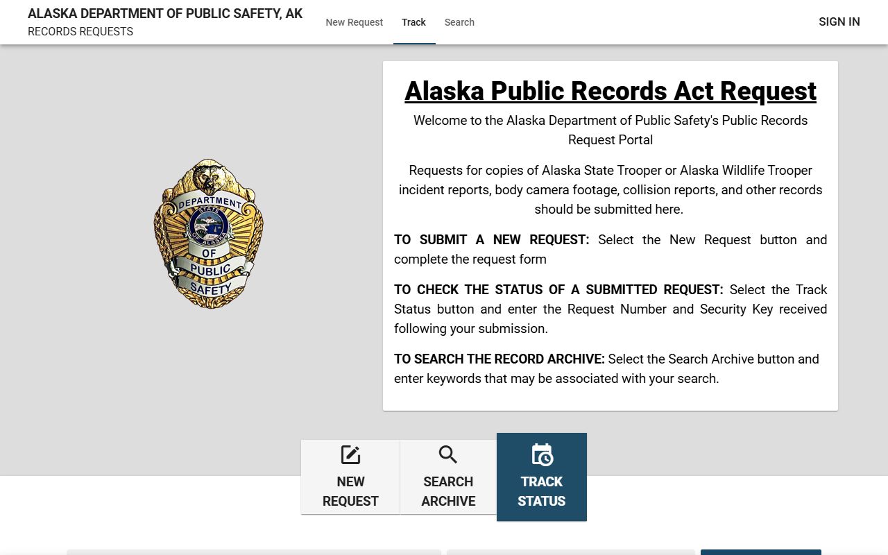 Alaska DPS 24 Hour Booking records request portal